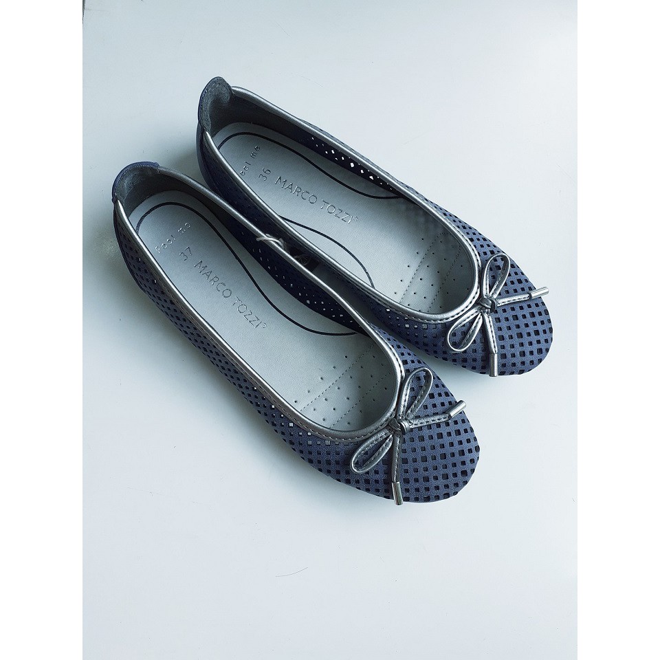 Gm store- Giày búp bê nữ màu xanh lỗ nơ Marco Tozzi Size 36