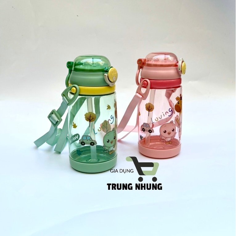 Bình uống nước cho bé, bình nước có ống hút trẻ em 450ml