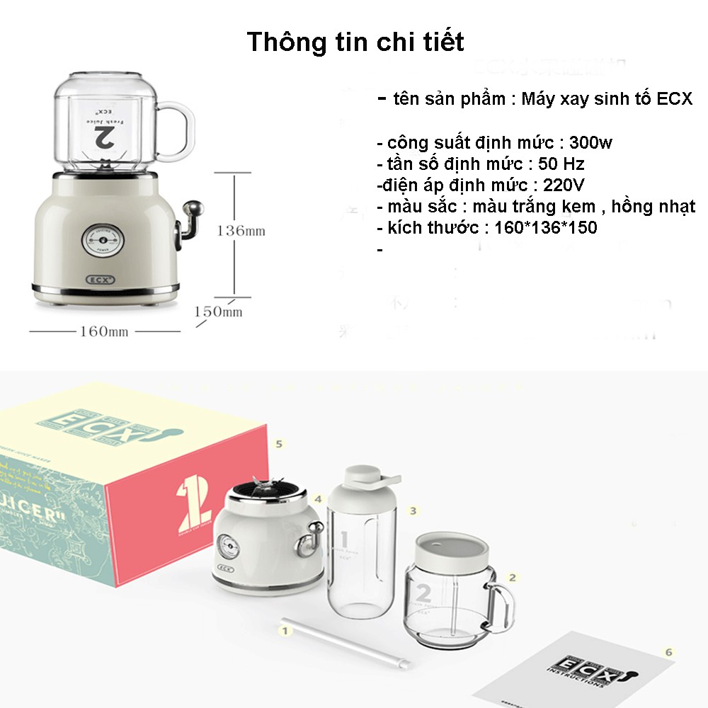 Máy Xay Sinh Tố ECX 2 Cối Xay 600ml Tháo Rời Dễ Dàng Sử Dụng
