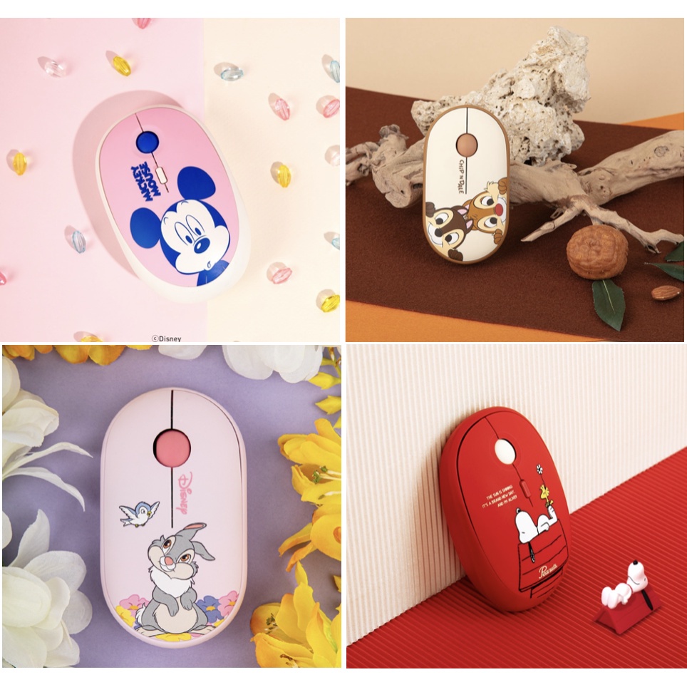 Chuột không dây Disney đa cặp kết nối Bluetooth USB hình chuột Mickey snoopy chip và dale màu đỏ hồng cho iPad laptop điện thoại di động