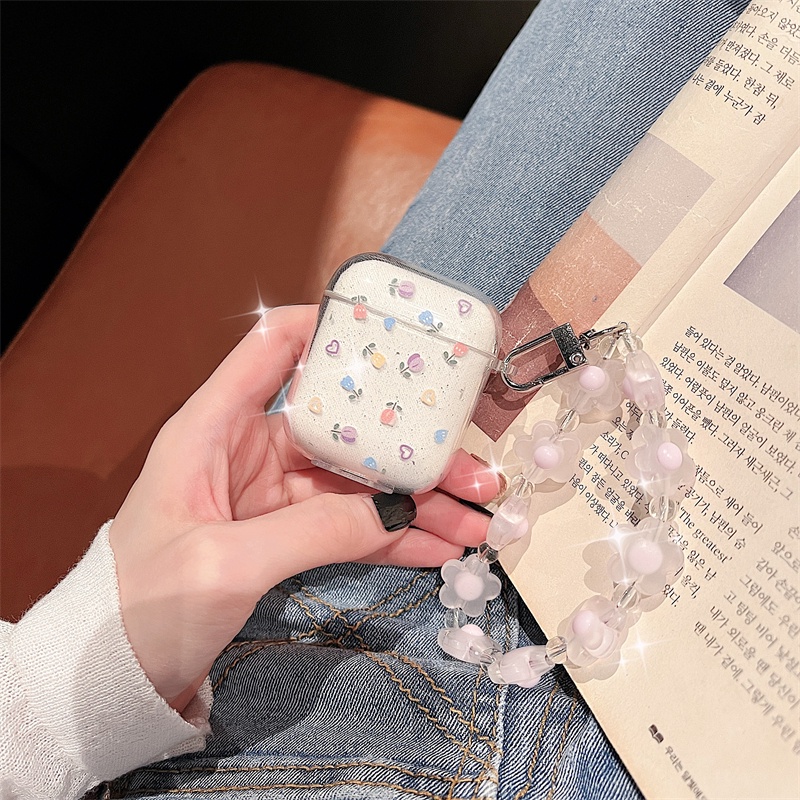 Vỏ Bảo Vệ Hộp Sạc Tai Nghe AirPods 3 AirPods Pro 1/2 Hình Hoa Gắn Dây Đeo Thời Trang