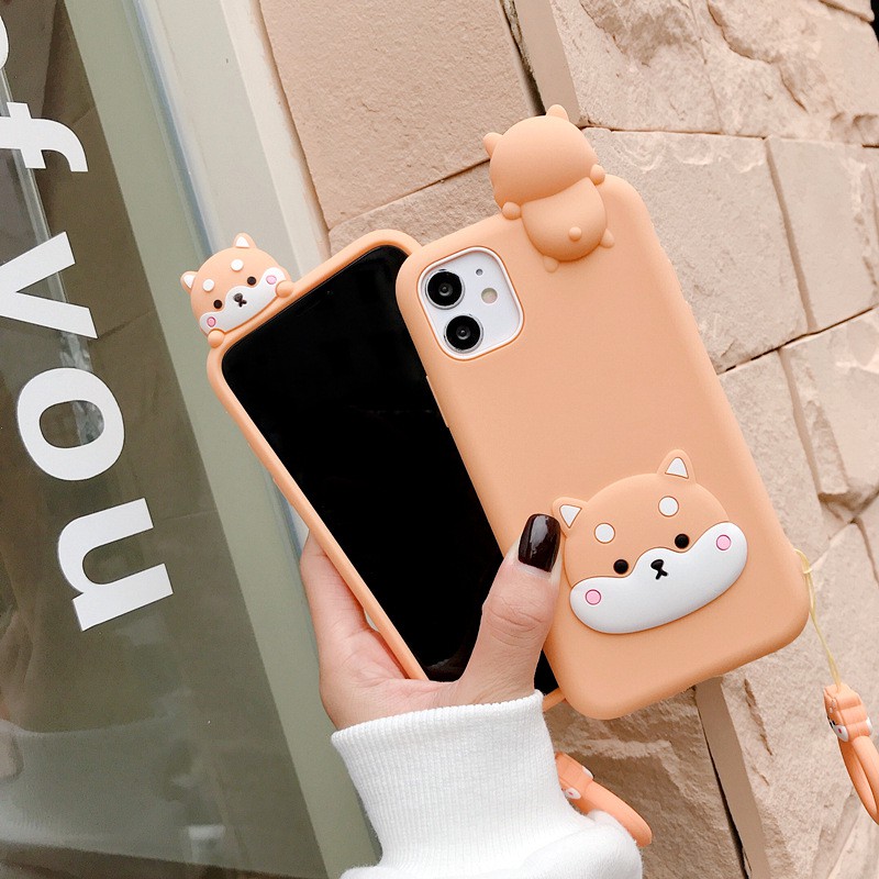 Ốp lưng Iphone Shiba Inu kèm móc treo x/xs/xs max/11/11 promax - ốp silicone