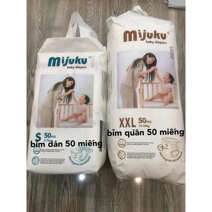 Tã quần/dán Mijuku cao cấp Nhật Bản size S/M/L/XL/XXL/XXXL 50 miếng