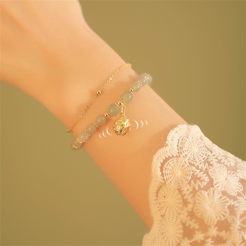 Vòng Tay May Mắn Mạ Vàng 18K Đính Hạt Ngọc Bích Cho Nữ