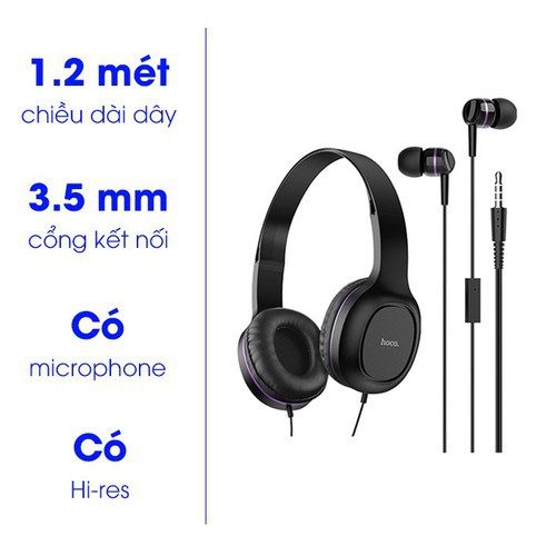 Bộ tai nghe chụp tai và tai nghe nhét tai có dây Hoco W24