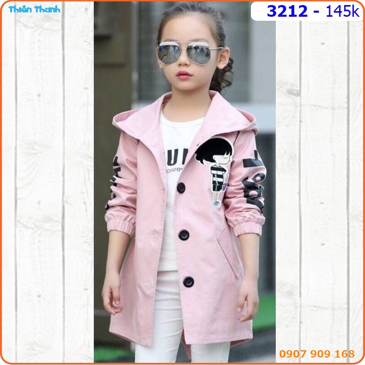 Áo khoác bé gái form dài hình cô gái xinh xắn - 3212