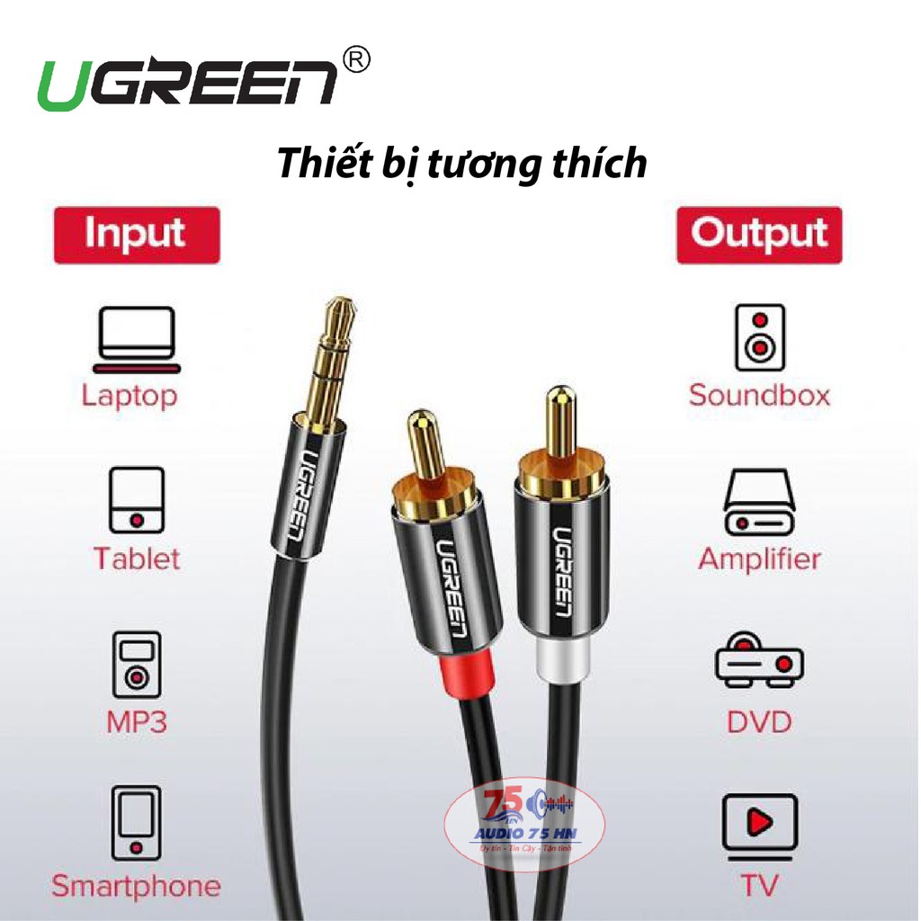 {Chính hãng} Cáp Audio 3.5mm ra 2 Đầu RCA Hoa Sen UGREEN AV116 cao cấp chiều dài từ 0.5M đến 8M