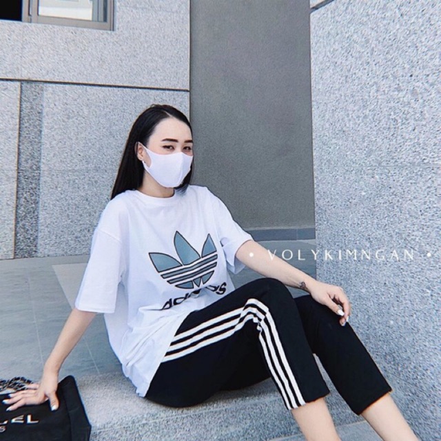 bộ thể thao in chữ d.a áo cộc quần dài phối sọc