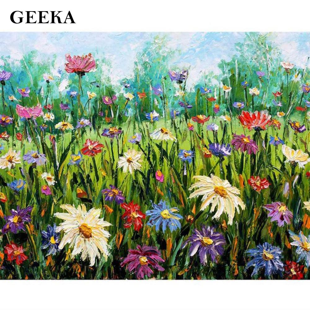 geeka Paint by Numbers For Home Decoration  Colorful Daisy Blossom Flowers 40 x 50cm Without Frame DIY Oil Painting Chic