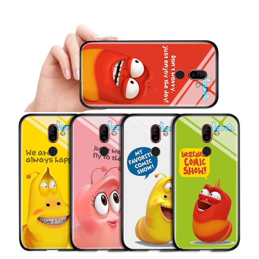 For Nokia X6 X7 6.1 Plus 7.1 Plus 7 Plus 8.1 For  3D Funny Cute Cartoon Cases Korea Larva Character Casing Red Yellow Pink Green White Tempered Glass Phone Case Cover Ốp điện thoại kính cường lực In Hình cứng Ốp lưng cho Case