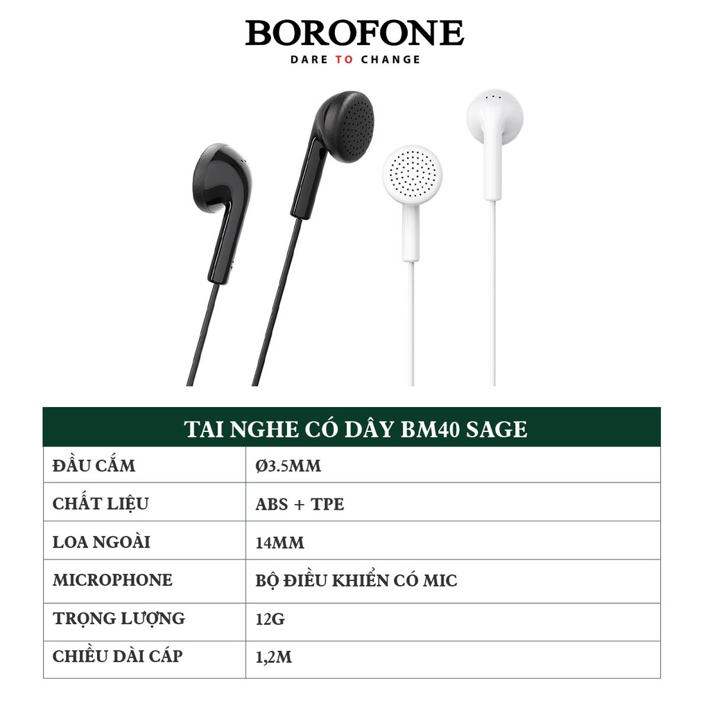 Tai nghe có dây nhét tai BOROFONE BM40 Sage - AK Mobile