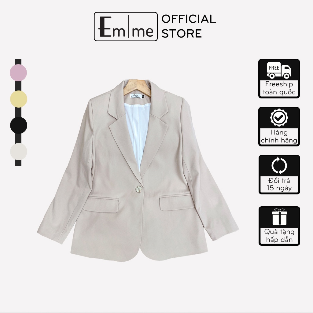 Áo khoác blazer nữ form rộng hàn quốc, áo vest nữ công sở 2 lớp màu đen/ vàng/ hồng/ kem EMME - EMK01 | BigBuy360 - bigbuy360.vn