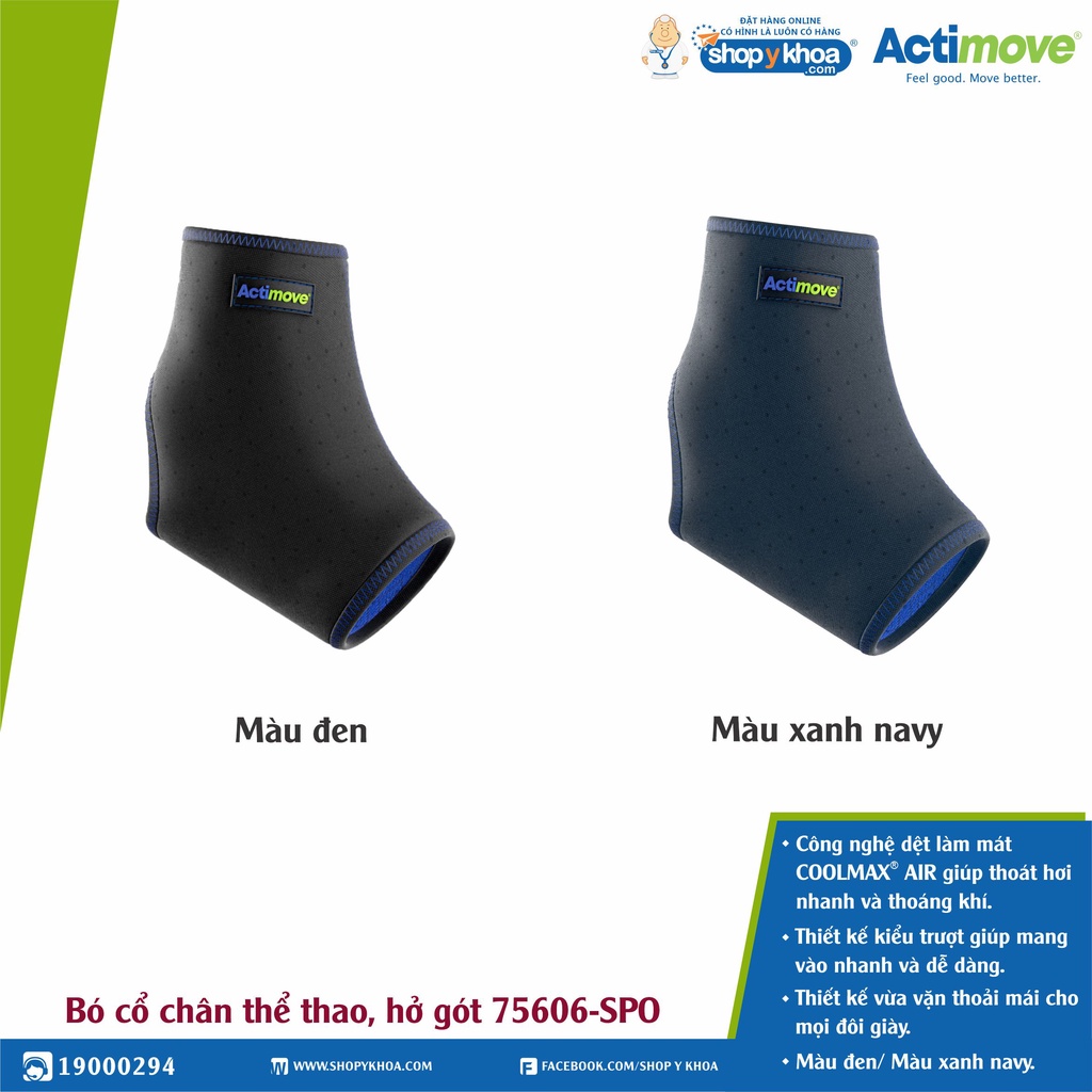 Bó Cổ Chân Thể Thao, Hở Gót Actimove , Màu Đen - Xanh Navy [75606-SPO]. Nhập Khẩu Châu Âu (1 Cái)