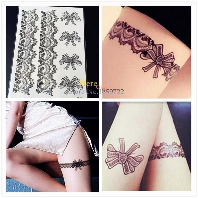 Hình xăm style henna đùi nơ qsa062. Tatoo size bắp tay, bắp chân 15×21cm