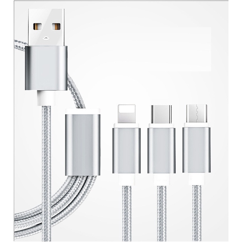 Cáp sạc điện thoại bọc dù, dây sạc điện thoại bọc dù 3 đầu chống đứt cho các dòng điện thoại dài 1,2m