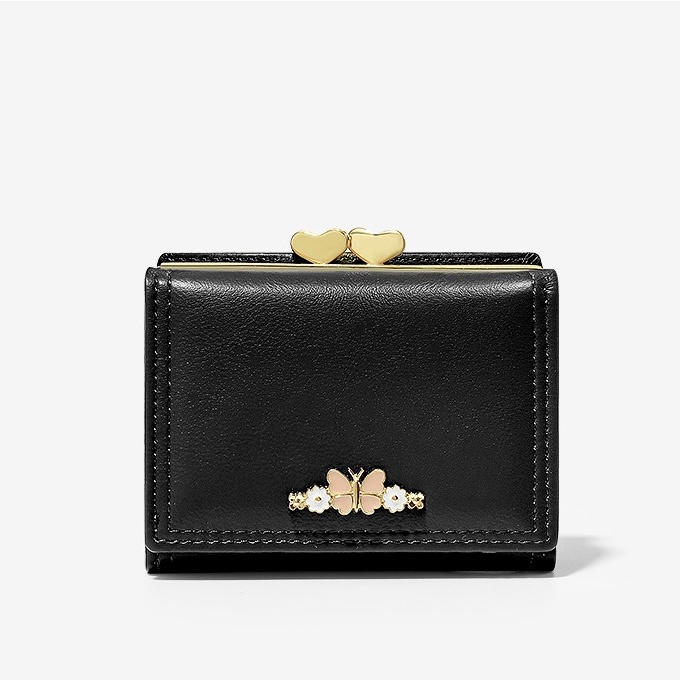 Faya - Ví ngắn cầm tay ngăn bấm đính hoa V165