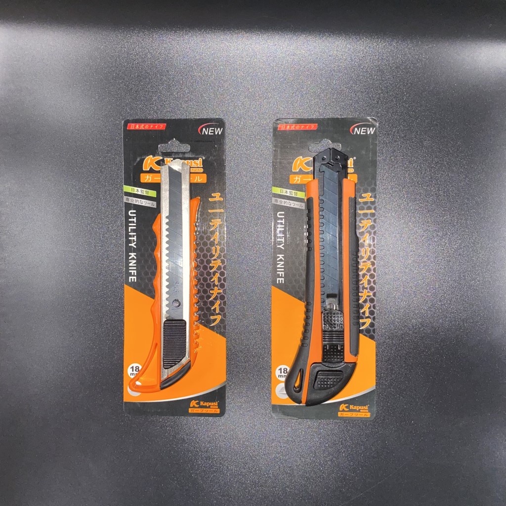 Dao rọc giấy Kapusi 18mm chính hãng bản to chất liệu thép SK5 không gỉ, dao cắt giấy tiện dụng nhỏ gọn