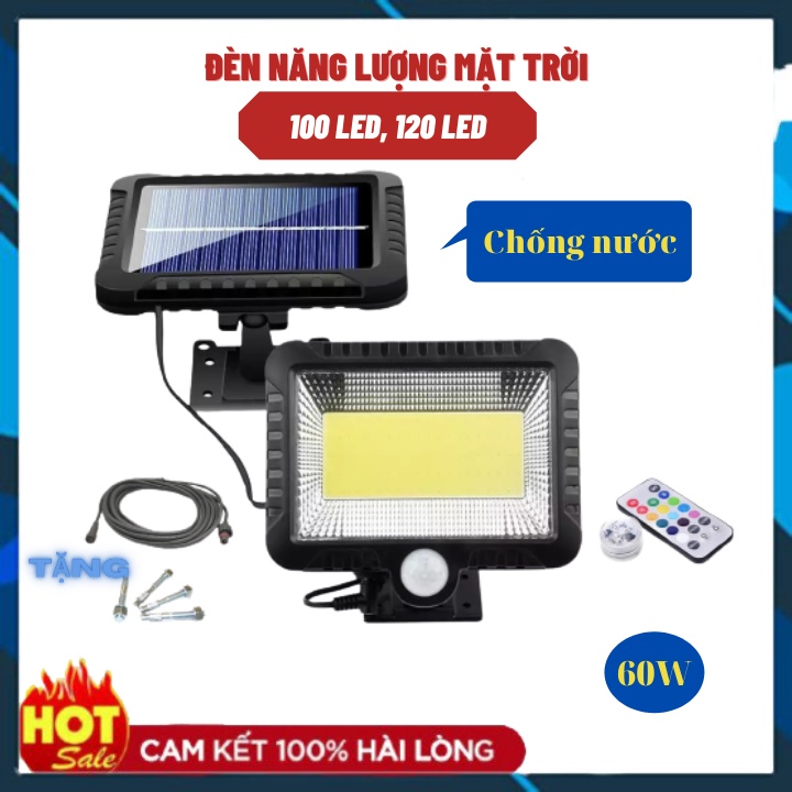 Đèn Năng Lượng Mặt Trời 100 Led, 120 Led Siêu Sáng Pin Tách Rời Cảm Ứng Hồng Ngoại Đèn Pha Led