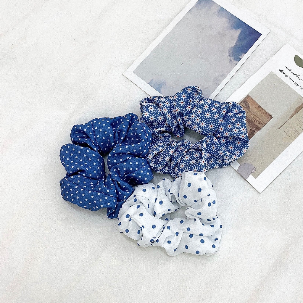 Dây buộc tóc in chấm bi màu xanh dương xinh xắn d207206