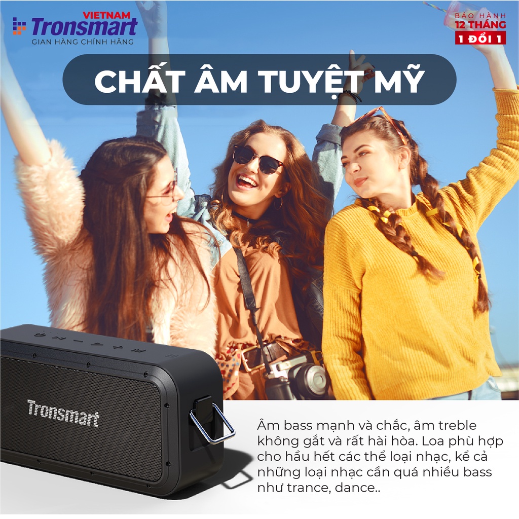 Loa Bluetooth Tronsmart T6 Pro Công suất 45W Chống nước IPX6 Ghép nối 2 loa - Hàng phân phối chính hãng