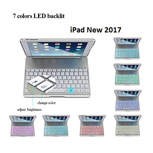 Bao da kiêm bàn phím bluetooth cho iPad New 2017 (9.7&quot;) (Bạc) tặng cáp sạc iPhone