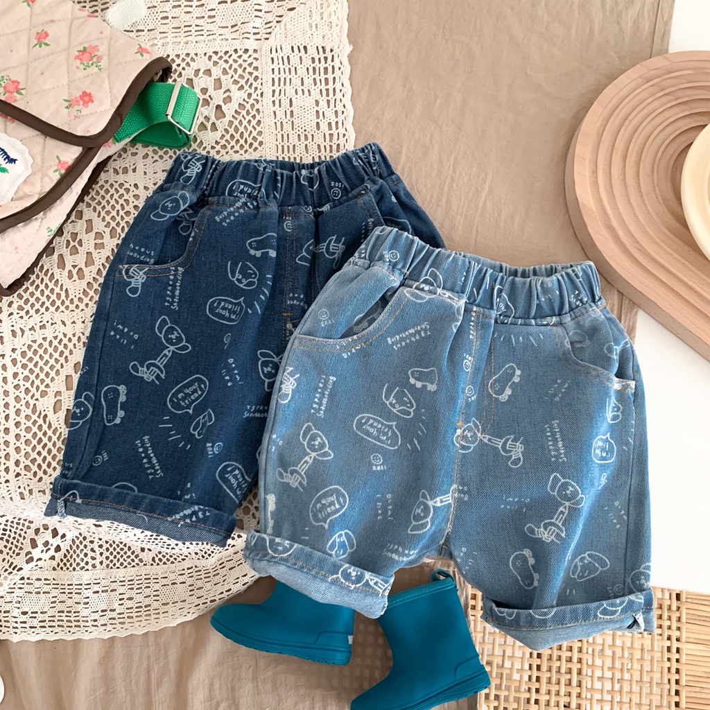 Quần Short Denim In Họa Tiết Hoạt Hình Xinh Xắn 90-130Cm Dành Cho Bé