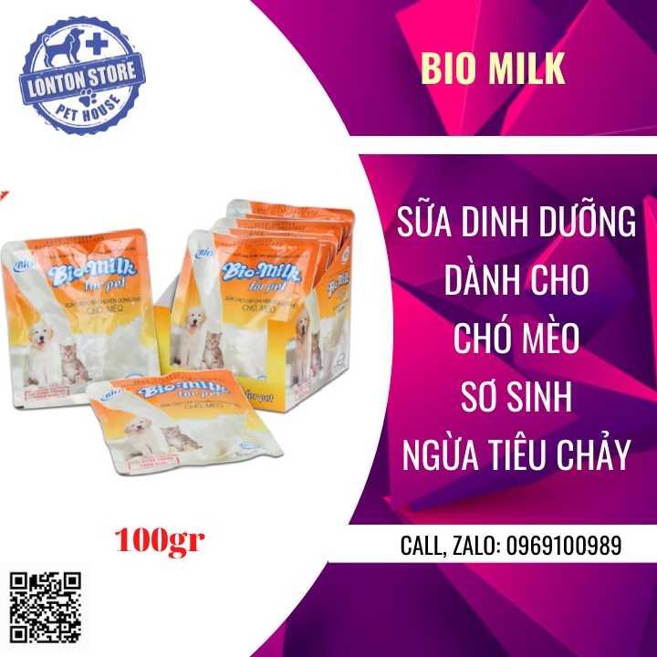 BIO Bio Milk for pet - Sữa cho chó mèo100gr - Sữa cao cấp dùng cho chó mèo. Bio&amp; Lonton store