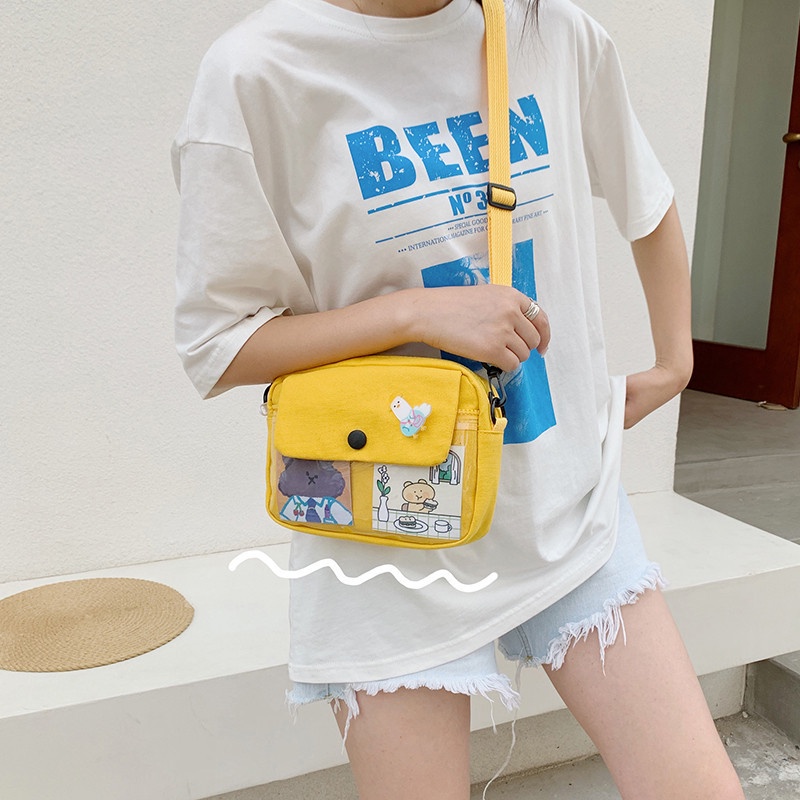 Túi đeo chéo vải canvas mềm hình vuông nhỏ xinh thời trang cho nữ