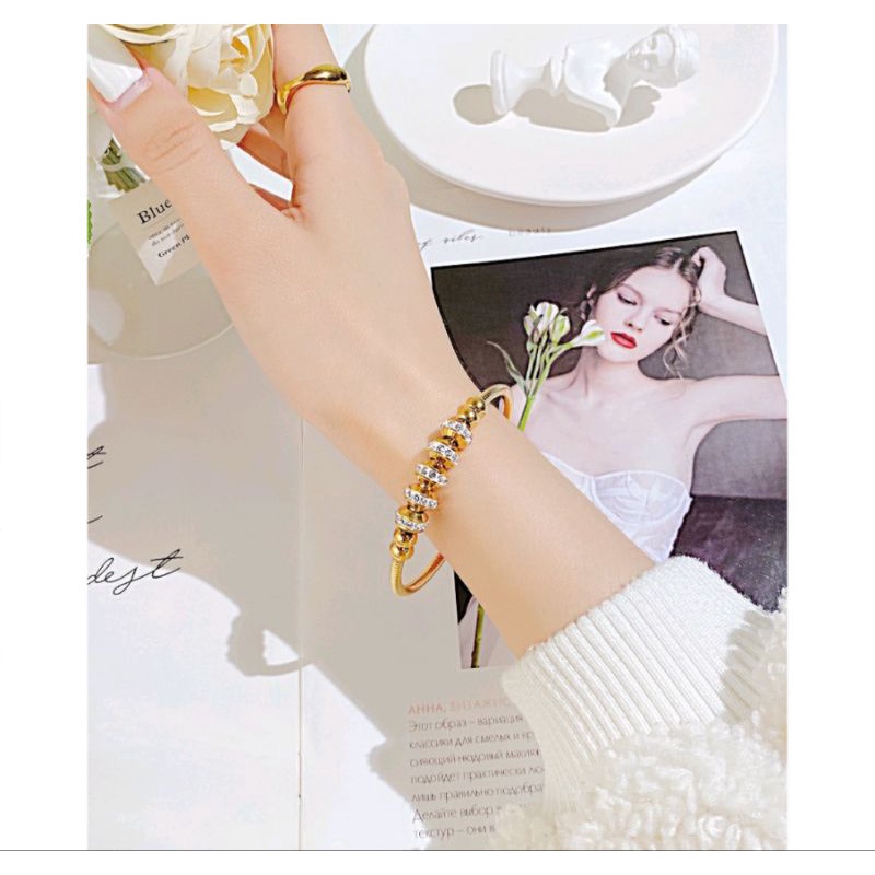 VÒNG TAY TITAN CHARM TRÒN ĐÍNH ĐÁ KHÓA NAM CHÂM ( Free size tay ni 54,56 đeo đẹp)- TITAN CHUẨN LOẠI 1 SIÊU BỀN MÀU