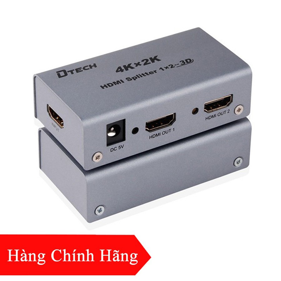 Bộ chia HDMI 1 ra 2 hỗ trợ 4K2K Full HD chính hãng - Dtech DT-7142