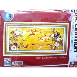 Tranh thêu chữ thập cá 205x87
