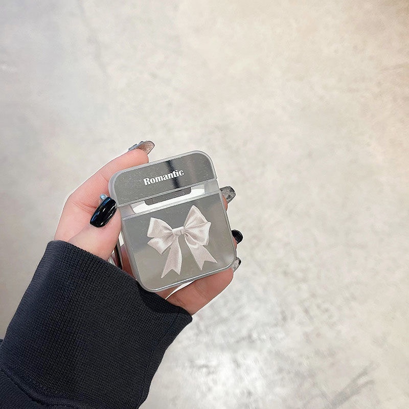 Vỏ Bảo Vệ Hộp Sạc Tai Nghe AirPods 1 2 3 Pro 3 Pro Bằng TPU Trong Suốt Gắn Gương Họa Tiết Nơ Mới