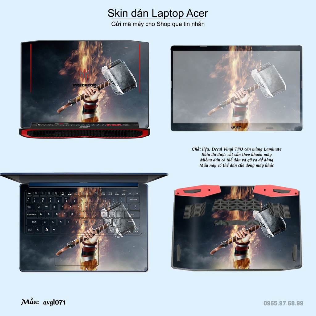Skin dán Laptop Acer in hình Mjolnir - Avenger - avgl071 (inbox mã máy cho Shop)