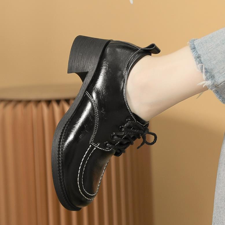 Giày da mềm đế bằng 5cm phong cách Anh Quốc cổ điển thời trang cho nữ CTR