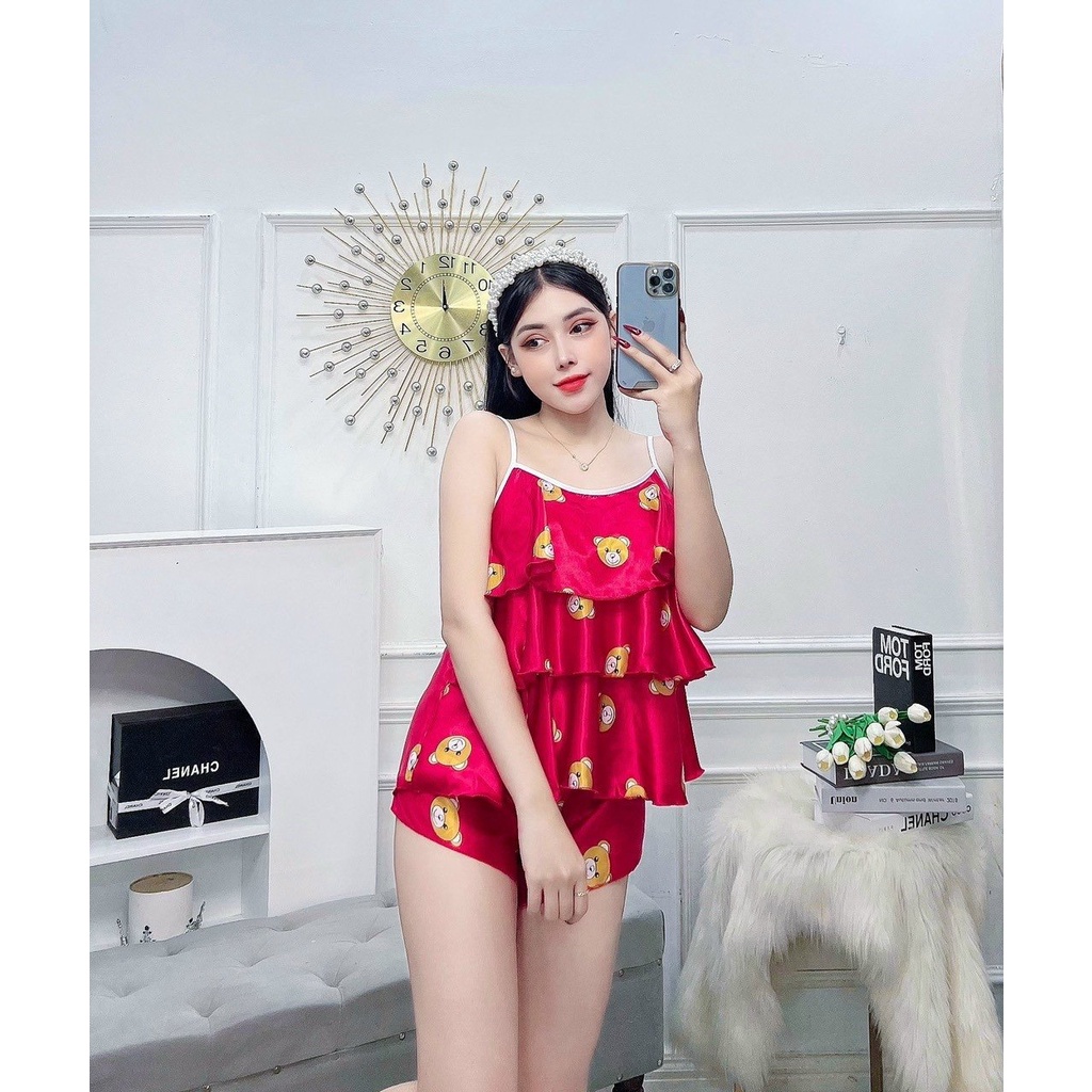 Đồ Bộ Ngắn Phối Tầng Vải Phi Bóng Mềm Mịn, Freesize Dưới 56kg Nguyên Khánh Store