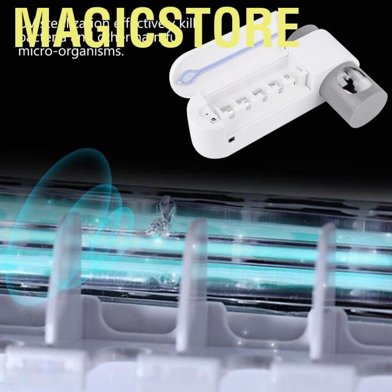 Magicstore 3in 1 UV Toothbrush Sterilizer Holder Wall Mount Automatic Toothpaste Dispenser Bathroom EU 100-240V