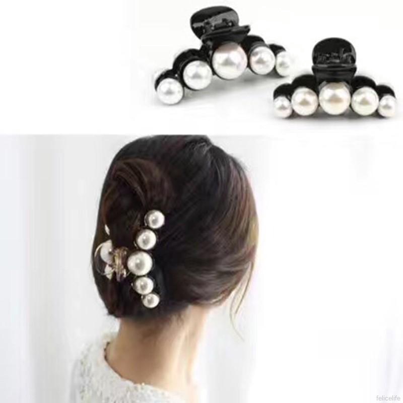 Kẹp tóc càng cua trang trí hạt trai giả thanh lịch và thời trang cho nữ