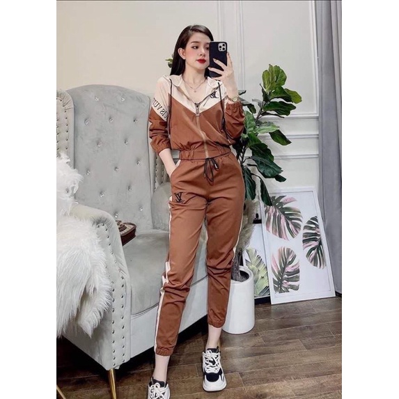 Bộ thể thao nữ umi mũ trùm khoá kéo phối màu L..V.sL