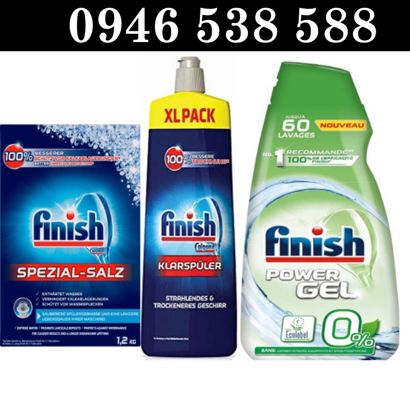 Combo Nước rửa bát Finish hữu cơ 900ml + Muối Finish 1.2kg + Nước làm bóng Finish 750ml0