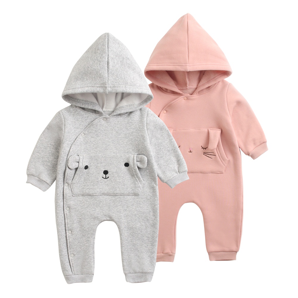 Bộ áo liền quần Sanlutoz tay dài in hoạt hình có mũ trùm phong cách thời trang mùa đông cho bé sơ sinh