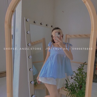 Set áo 2 dây kẻ quần đùi ⚡️andustore⚡️hàng loại đẹp.