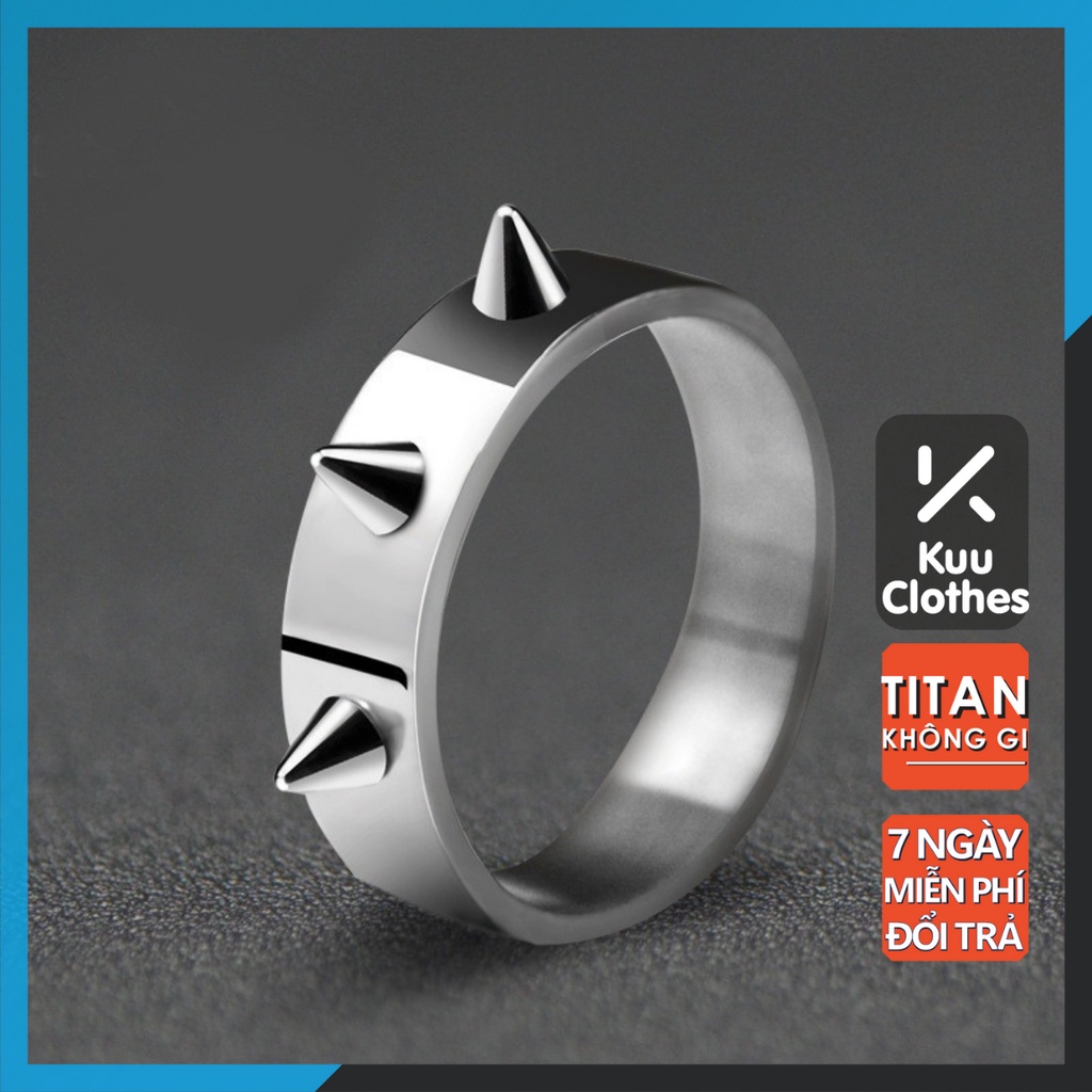 Nhẫn nam nữ tròn Unisex màu bạc Thời trang Kuu Clothes chất liệu Titan đẹp đơn giản - Nhẫn Thorn