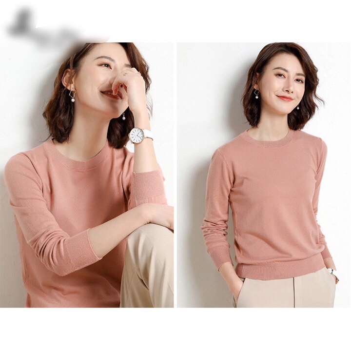 Áo len dài tay, áo len nữ cổ tròn bo gấu nhiều màu nhiều size hàng Quảng Châu