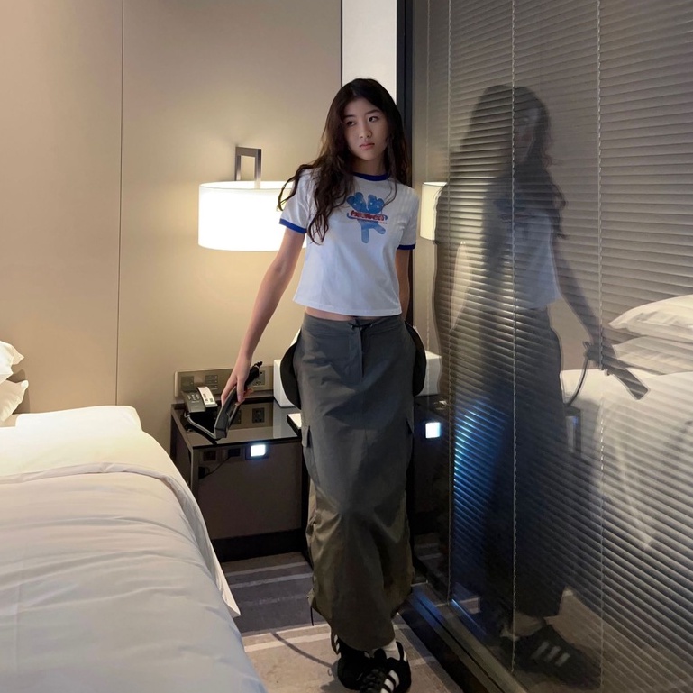 Chân Váy Cargo Dáng Dài Dây Rút Túi Hộp Thiết Kế Thời Trang Becky