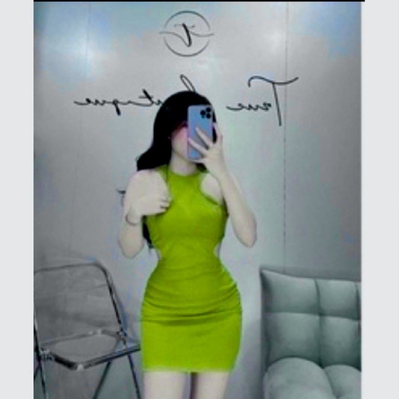 Đầm body nữ kiểu khoét eo ba lỗ trễ vai chất vải thun gân len 4 chiều FreeSize dưới 50kg