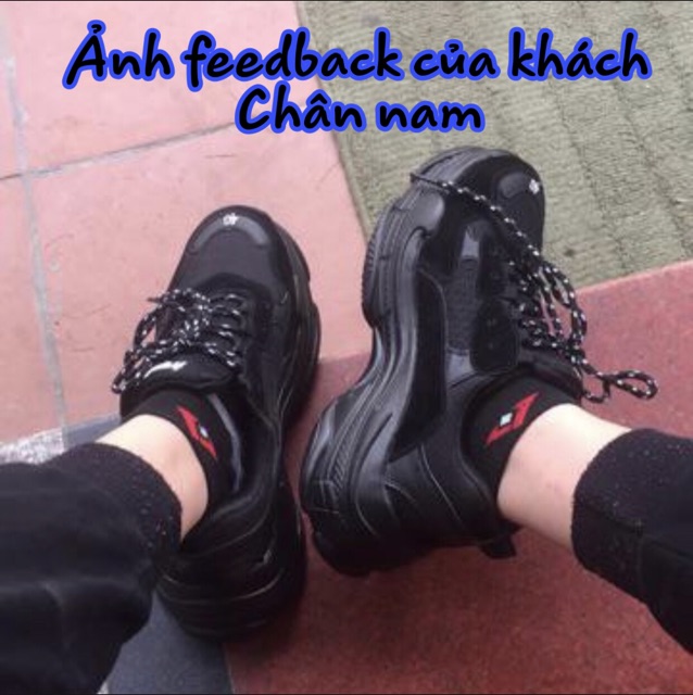 [TẶNG HỘP + LỌ TẨY hoặc TẤT] Giày thể thao nam nữ ulzzang, sneaker 3len trip đen full, size 36 đến 43.     .