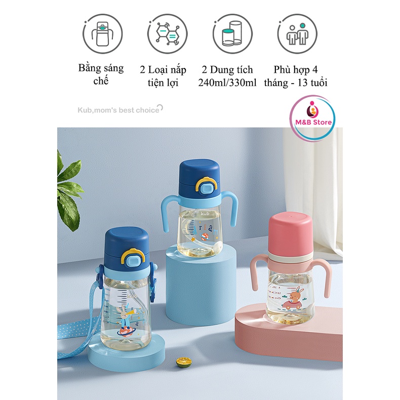 Bình Nước Tập Uống Chống Sặc PPSU 240ml/330ml - KUB, Uống Mọi Tư Thế, Không Rò Rỉ Nước