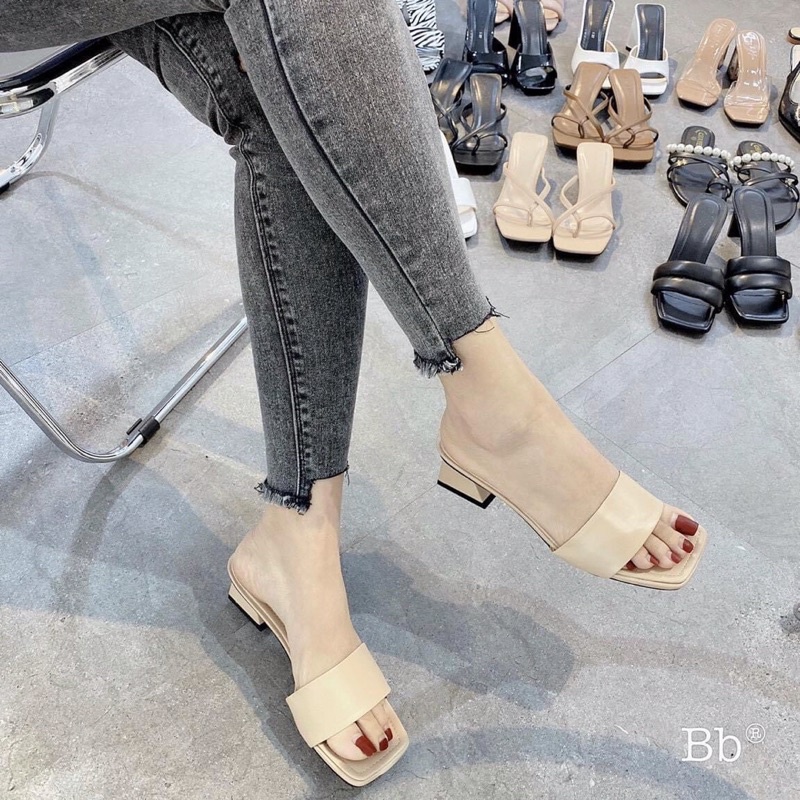 Guốc nữ trơn mẫu basic gót vuông 3cm L167