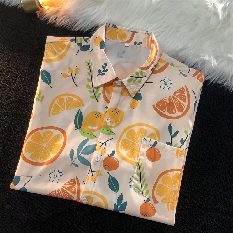 Áo Sơ Mi Tay Ngắn Họa Tiết Quả Chanh Phong Cách Hàn Quốc Thời Trang Cho Nam