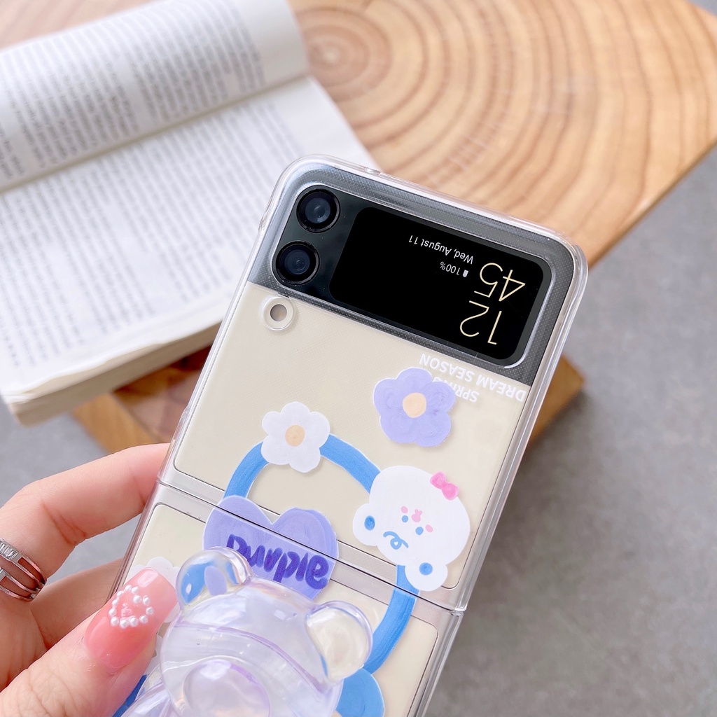 Ốp Điện Thoại Bằng PC Cứng Chống Sốc Có Vòng Tay In Hoa Tulip Cho Samsung Galaxy Z Flip 4 5G